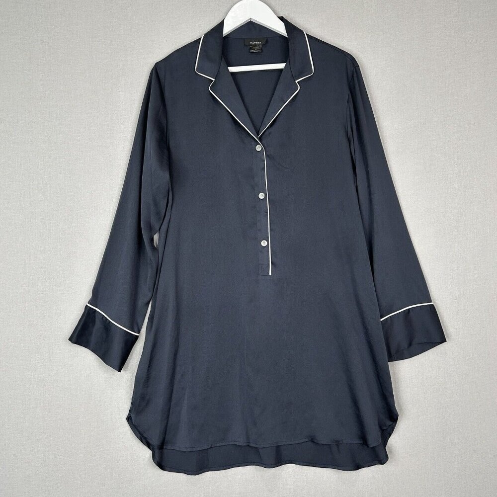 Natori Womens Dress Medium Blue Night Feathers Satin Essentials Sleepshirt Night